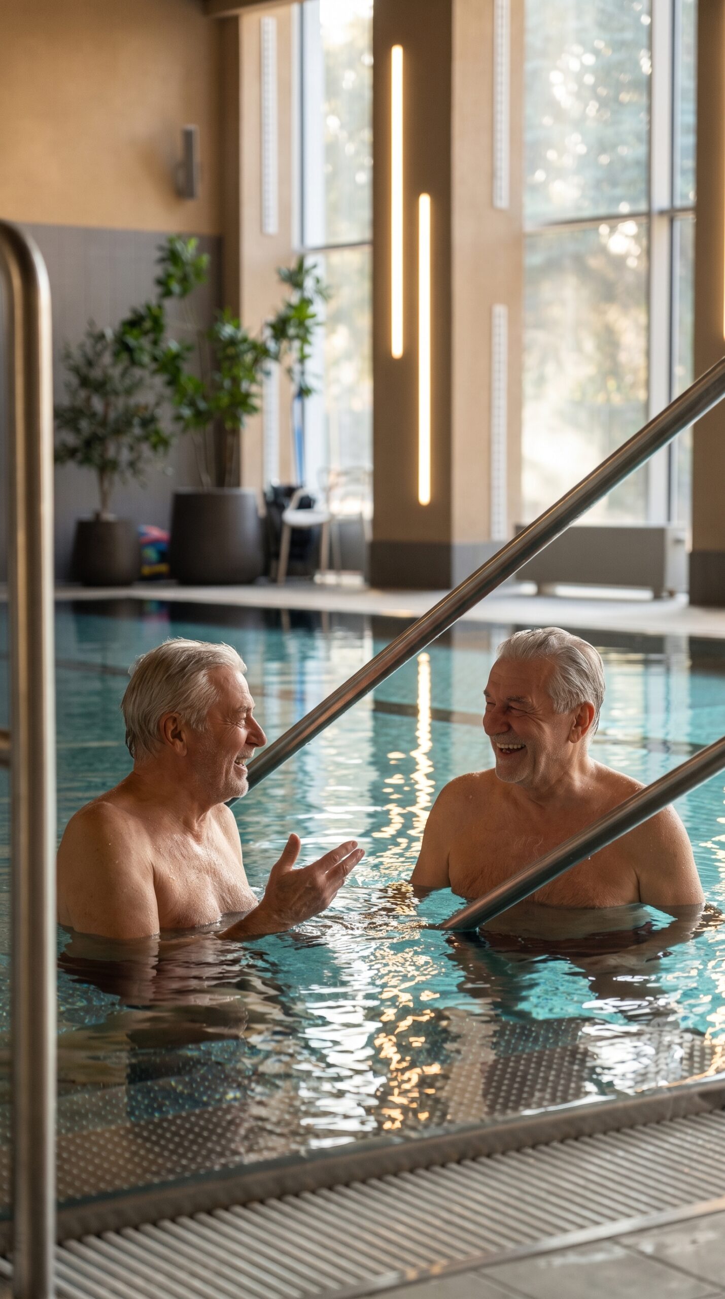 Dwóch seniorów relaksujących się w basenie solankowym w Balnea Medical SPA w Inowrocławiu